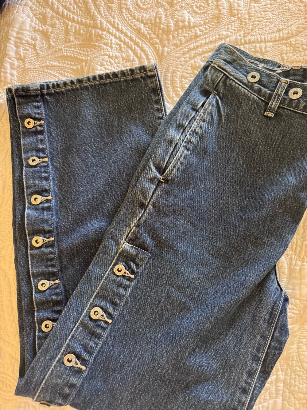 Levi's Dark Blue High Rise Wide Leg Snap-Detail Jeans